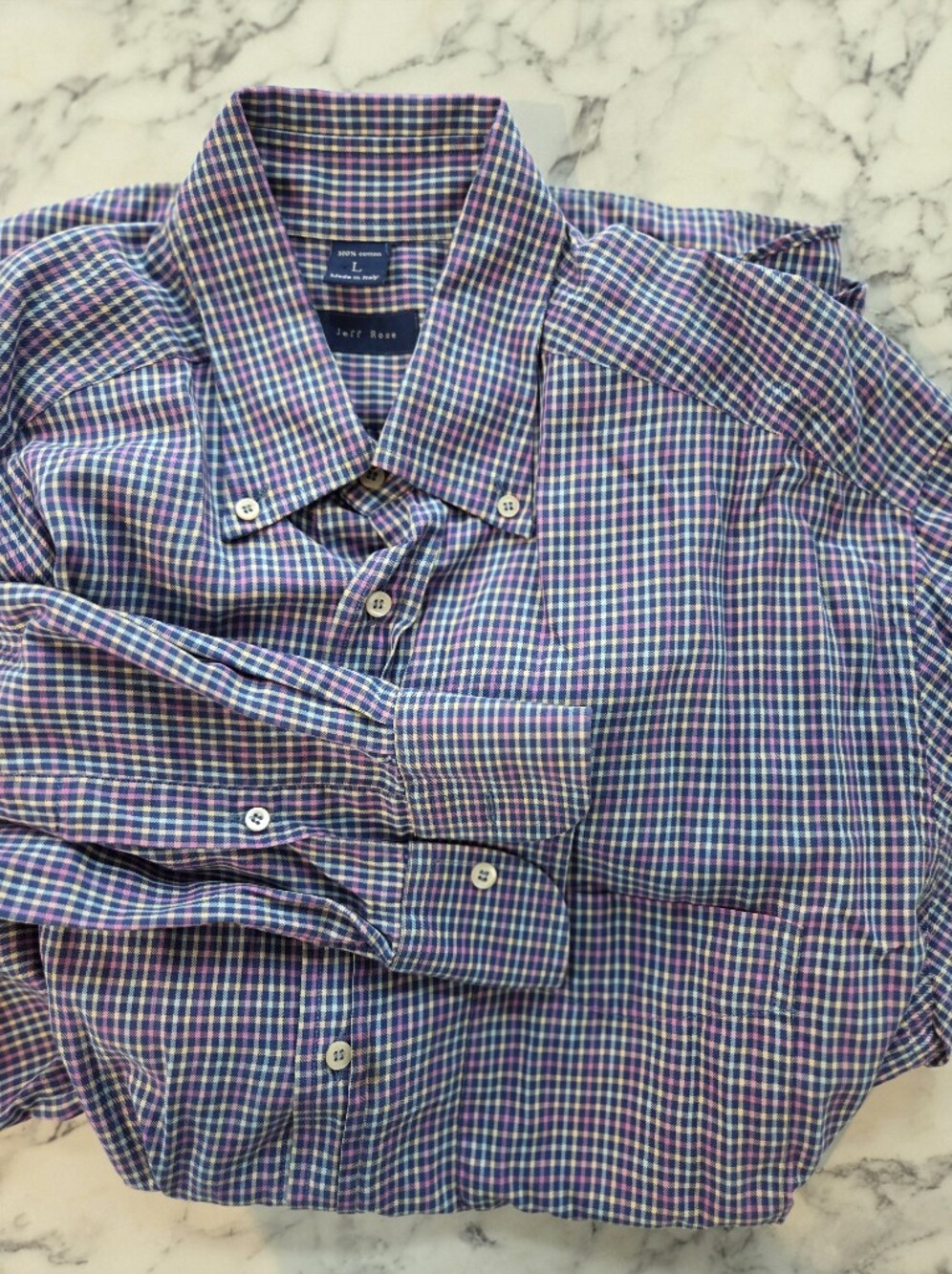 Jeff Rose Shirt Mens L Italian Made Gingham Button Up Blue/Purple